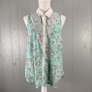 Love On Tap Blouse Womens Medium Green Cottagecore‎ Lace Black Flowers Victorian
